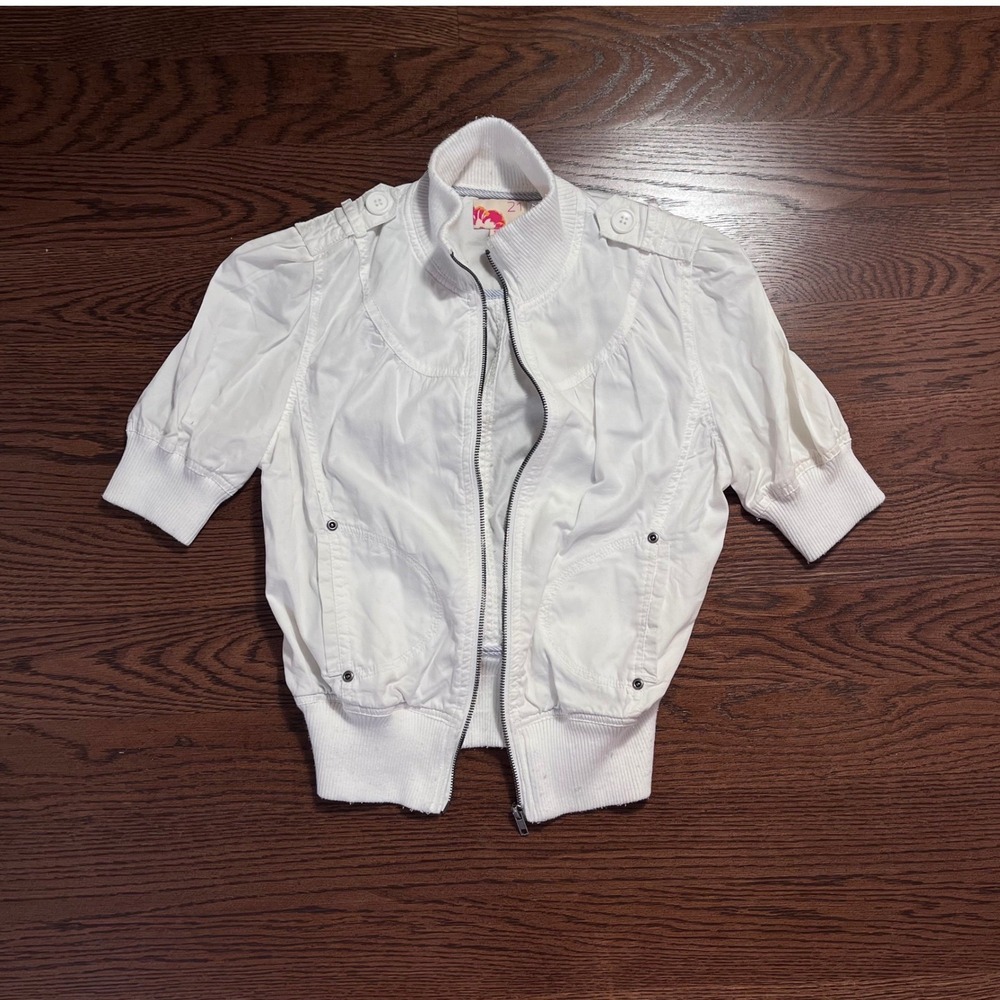 y2k forever 21 white twill cotton cargo utility jacket small